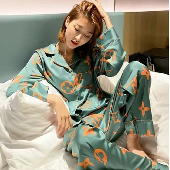 2023 Noi Femeile Sleepwear Toamna Pijama Set Transforma Rever Din Satin Cu Maneca Lunga Top+Pantaloni Femei Pijama Homewear Costum