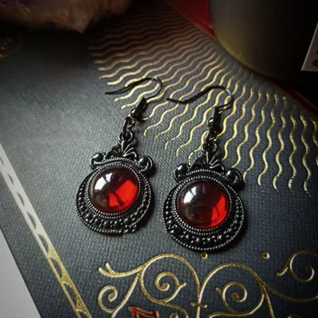Moda Gotic Retro Gemstone Roșu Pentru Femei Design Personalizat Oglindă Vrăjitoare Cercei Pandantiv Bijuterii Cadou Pentru Petrecere