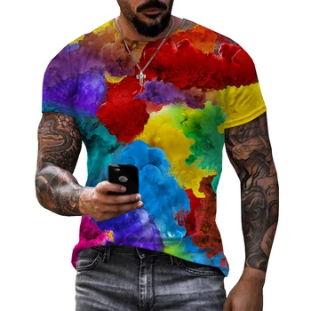 Noua Moda Muzica Arta Neon de Culoare Graffiti 3D T-shirt pentru Bărbați Supradimensionate Tricou Curcubeu Stropi de Vopsea Topuri Casual Streetwear Tricou